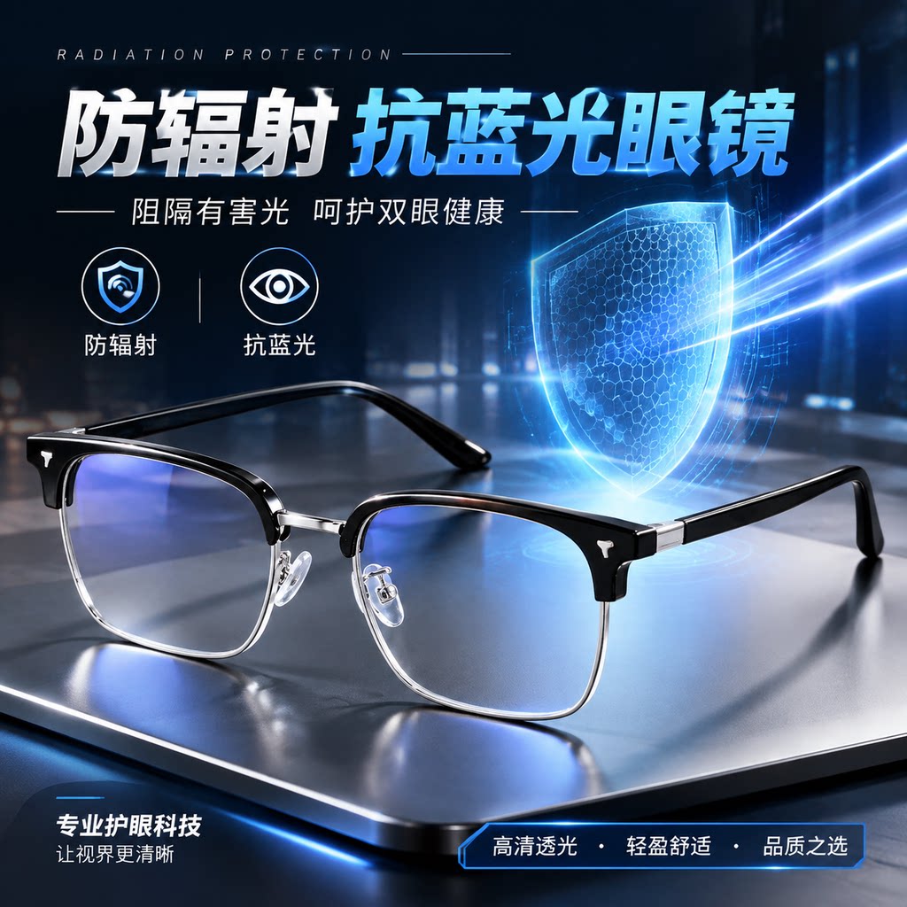 抗防蓝光辐射疲劳眼镜男款0度