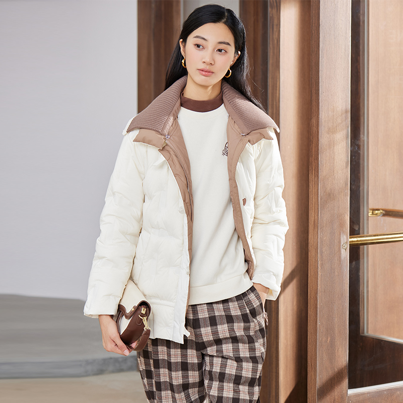 EMOO杨门小香风撞色拼接领羽绒服