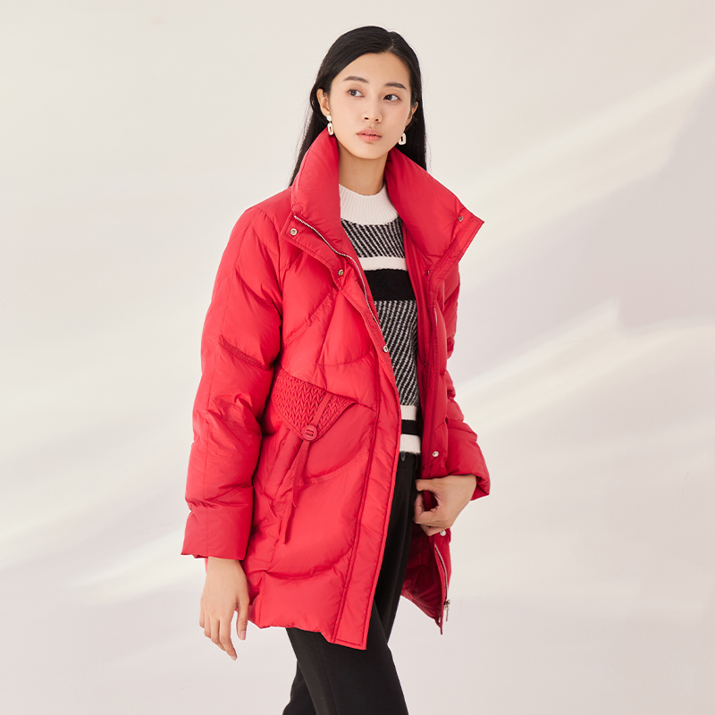 EMOO杨门红色中长款羽绒服