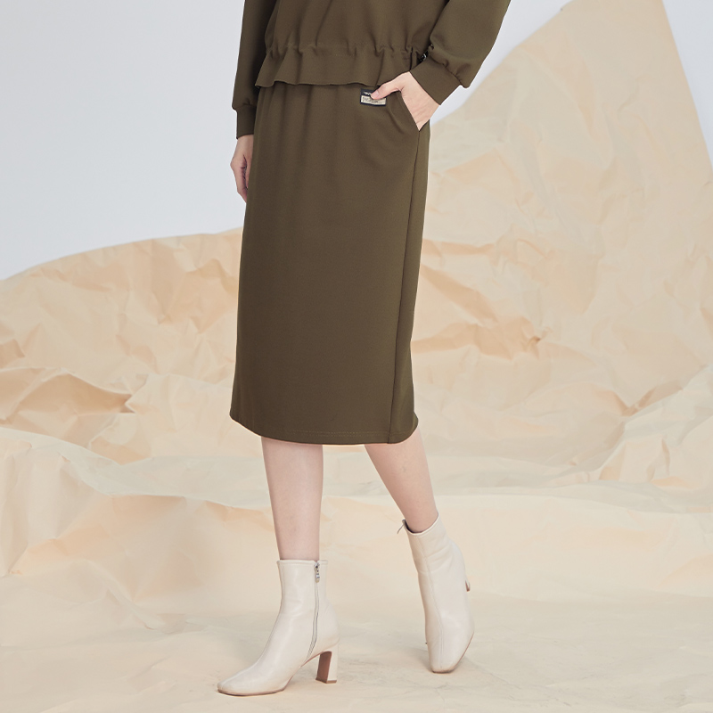 松紧腰半身裙杨门直筒中裙淑女