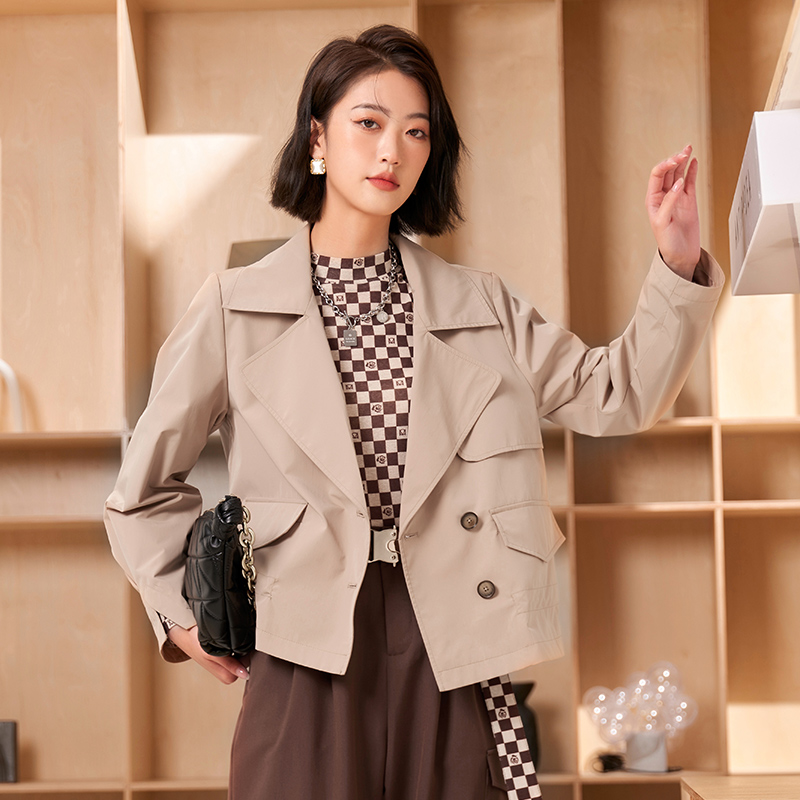 EMOO杨门春秋季短风衣翻领短外套