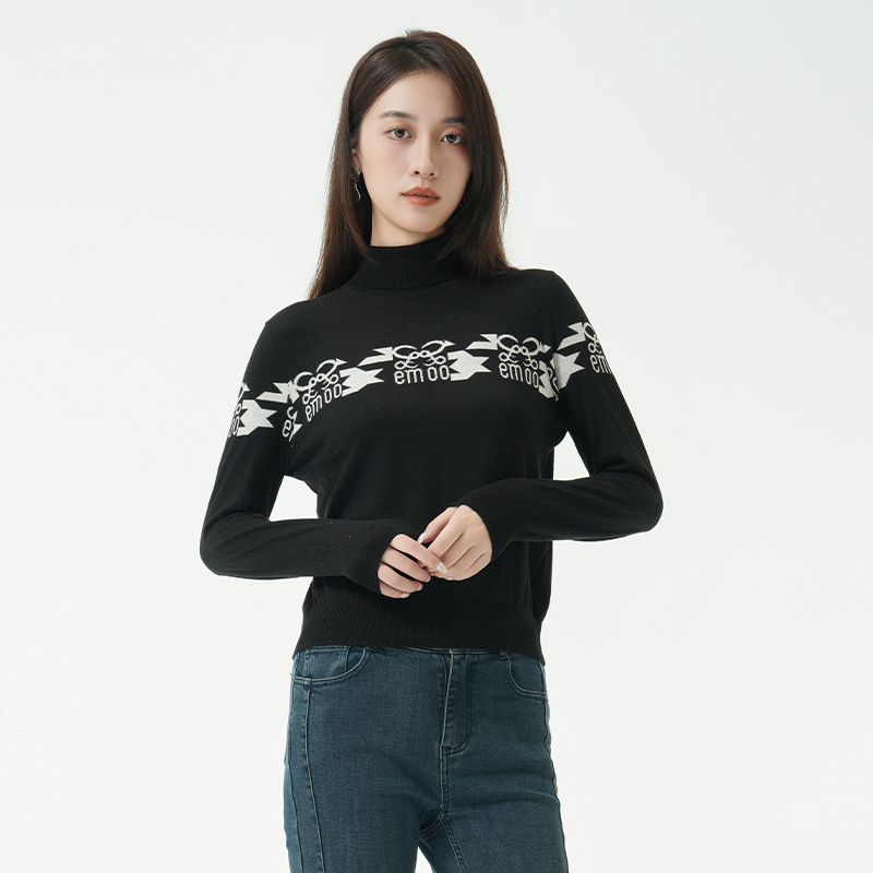 EMOO杨门黑色中高领毛针织衫