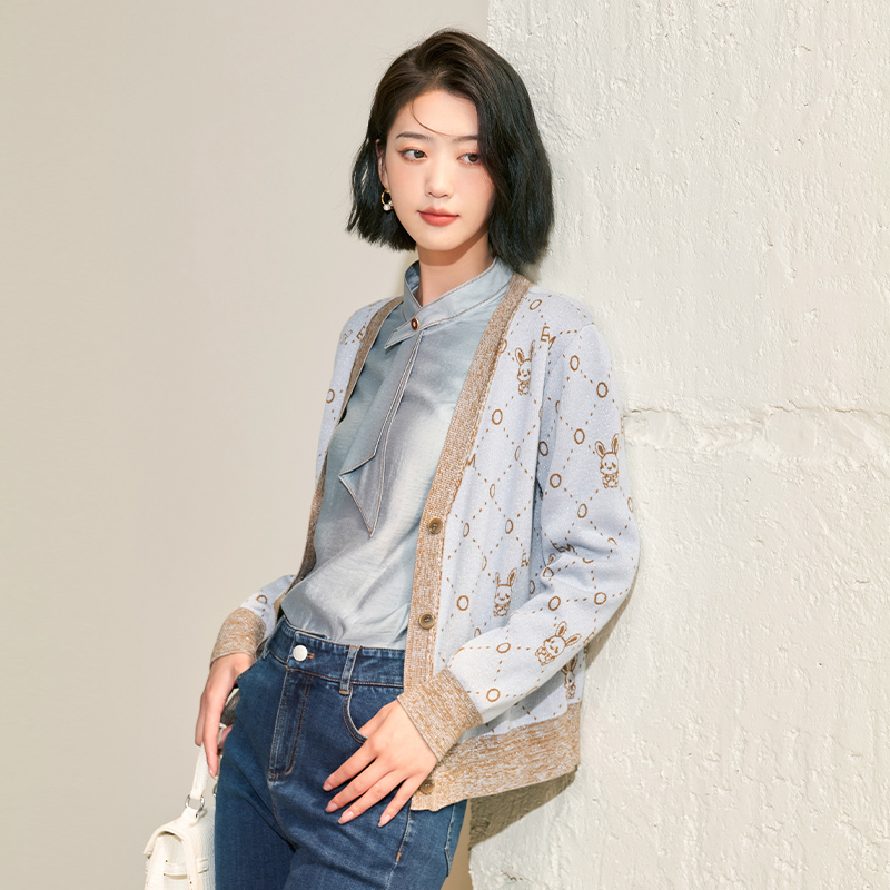 针织衫杨门针织开衫v领