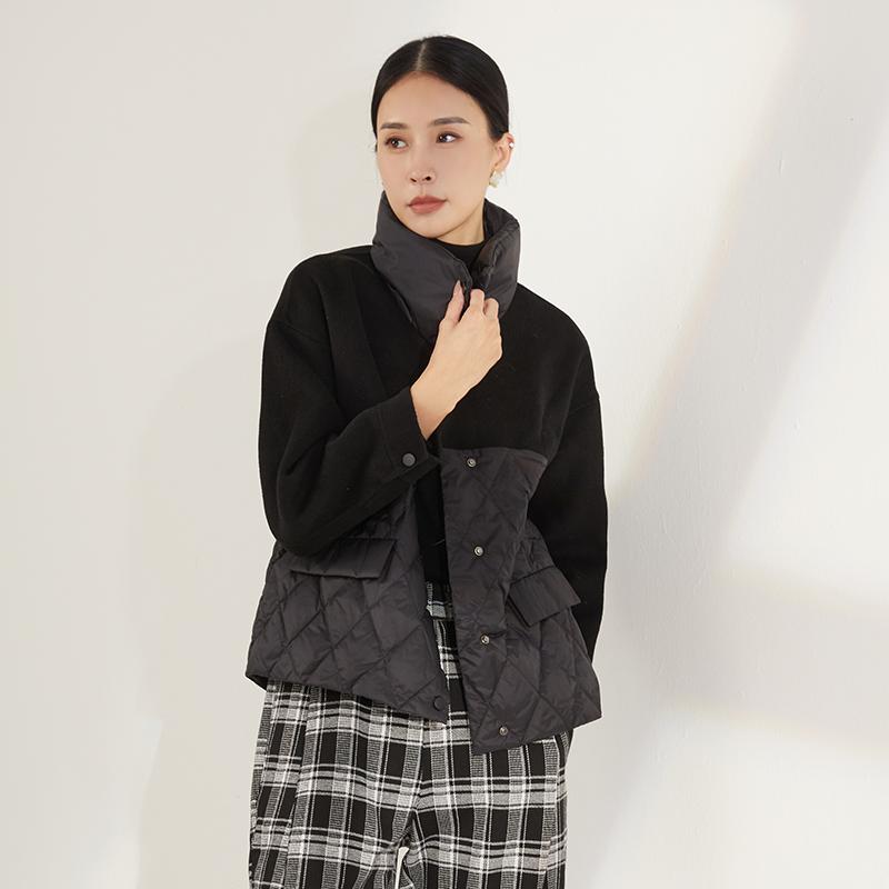 毛呢羽绒服EMOO杨门通勤立领