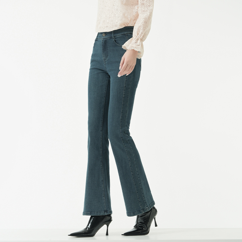 高腰微喇牛仔裤女复古显瘦