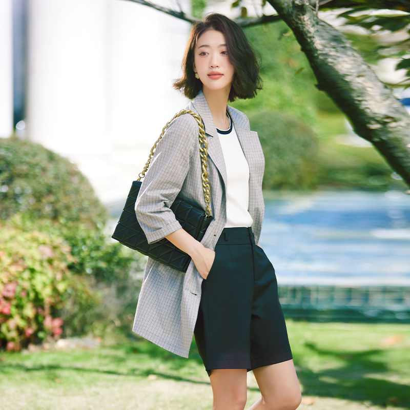 杨门中长款风衣女七分袖2025春季新款时尚通勤西装领外套女显瘦