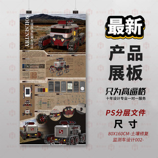 3D建模土壤修复监测车设计PS分层文件学生展板平面设计素材