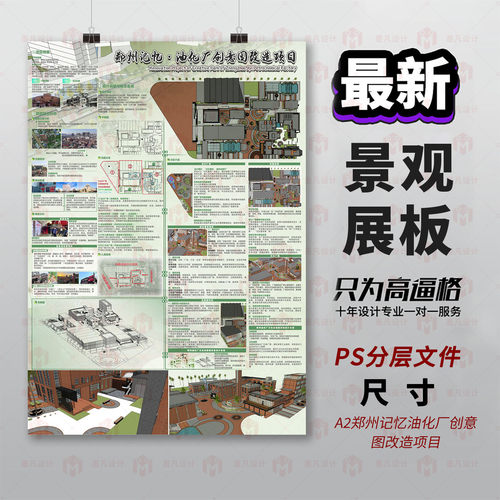 原创景观设计展板PS分层文件A2尺寸建筑规划效果图制作排版模板