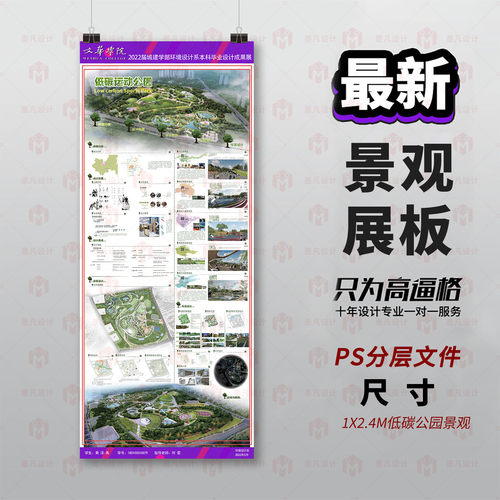 原创景观设计展板PS分层文件1X2.4M低碳公园景观设计排版模板