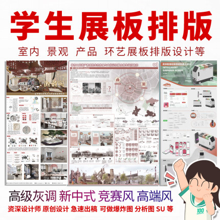 代做2026年室内展板产品园林环艺景观建筑排版ps展板设计展板制作