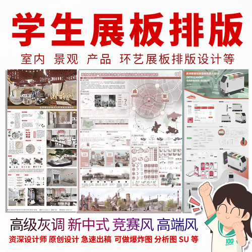 代做2025年室内展板产品园林环艺景观建筑排版ps展板设计展板模板