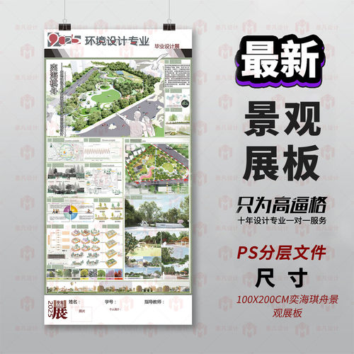原创景观设计展板PS分层文件100X200CM现代简约3D建模设计排模板