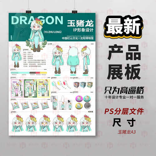 原创玉猪龙IP形象设计展板PS分层文件展板设计卡通可爱学生作模板