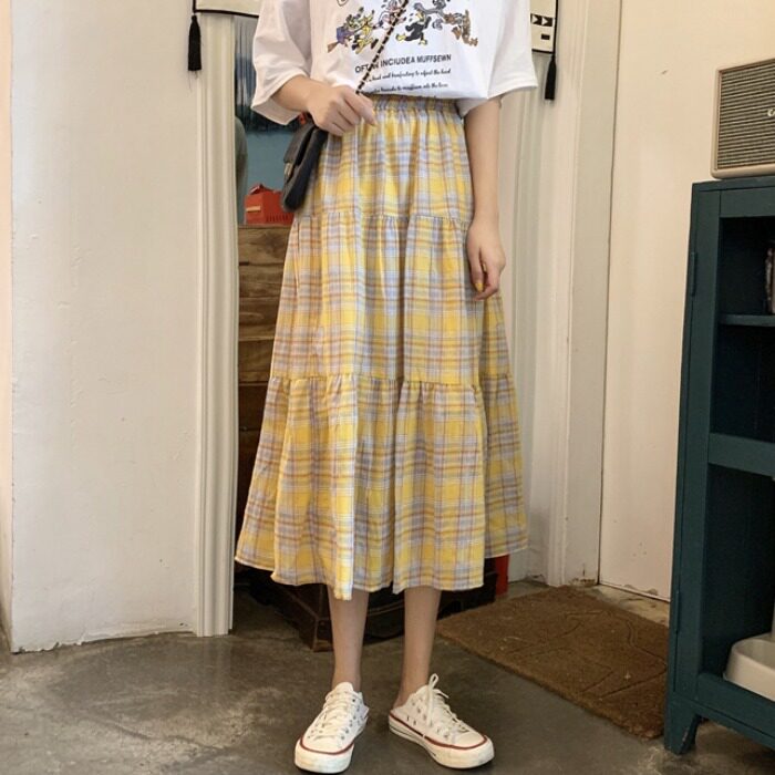 2019秋装新款文艺小清新高腰显瘦半身裙格子A字裙学生中长裙女在类目 女装/女士精品, 半身裙中 - 来自Buy2taobao.com提供专业的淘宝代购服务