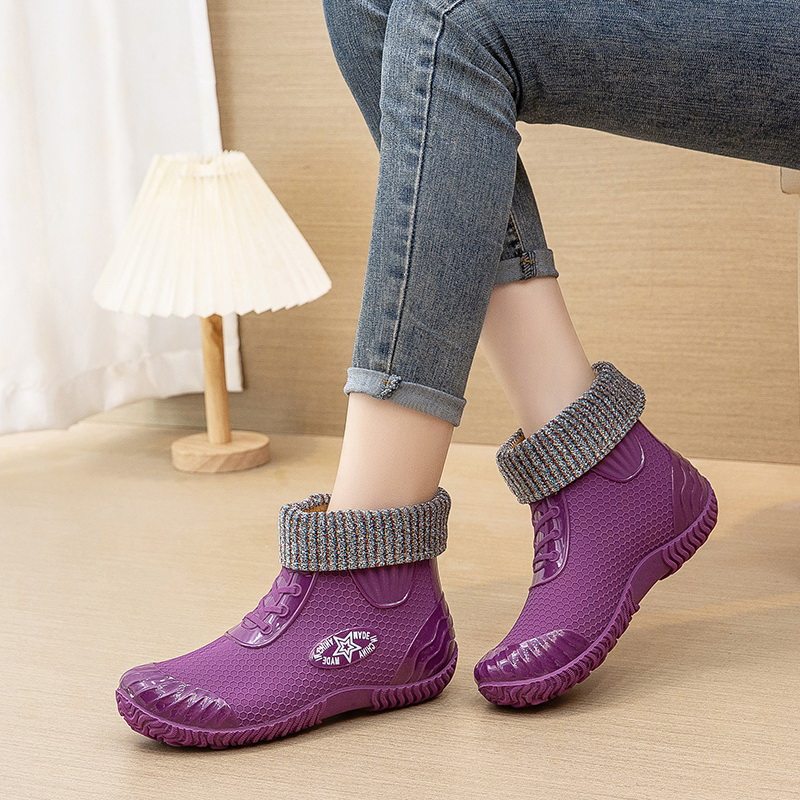 FLEECE COTTON SLEEVE SHORT TUBE RAIN BOOTS IMPORTED WATERPROOF SHOES WOMENS RAIN BOOTS ANTI-SLIP CAR WASH COTTON BOOTS WINTER SHORT WATER SHOES THICKENED