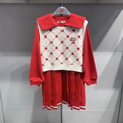 New balance NB童装春女童红色新年款背心连衣裙套装7KF11142