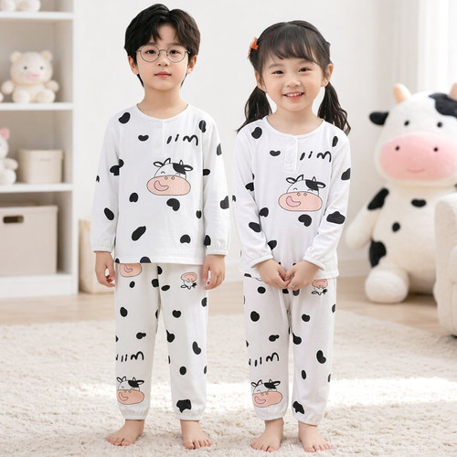 夏季棉绸薄款儿童睡衣家居服套装
