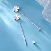 纯银耳线女足银轻奢四叶草灵动流苏耳坠高级感森系小清新甜美百搭