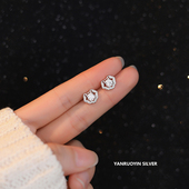 足银耳钉女纯银平安锁设计轻奢闪钻气质耳环时尚 镂空小众免摘银饰