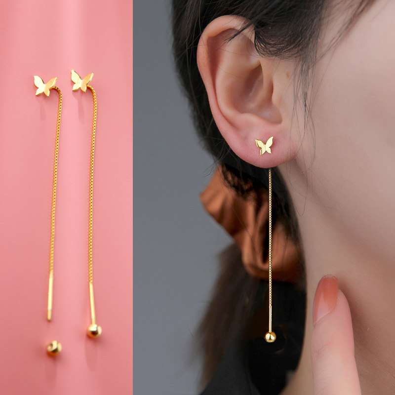 925银耳线女可爱蝴蝶长款简约气质流苏耳坠精致小巧百搭灵动防丢