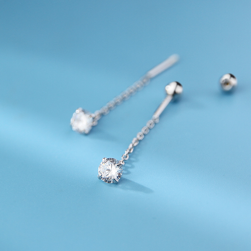 S925银螺纹拧帽耳线短款气质文艺