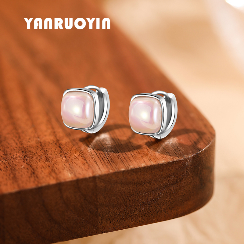 999足银耳环女纯银方糖珠珠耳扣