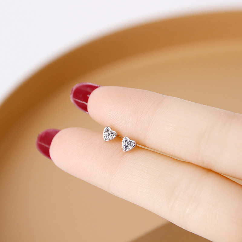 925银耳钉女迷你轻奢爱心耳骨钉小巧甜美淑女少女心学生睡觉免摘