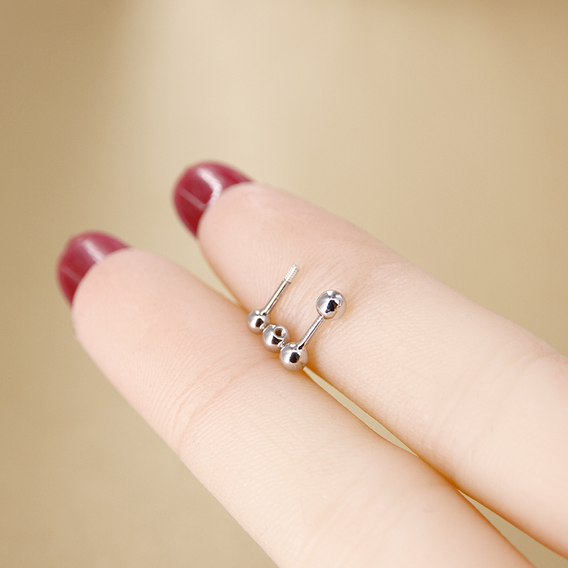 纯银螺丝拧帽耳钉圆珠可卸下单只