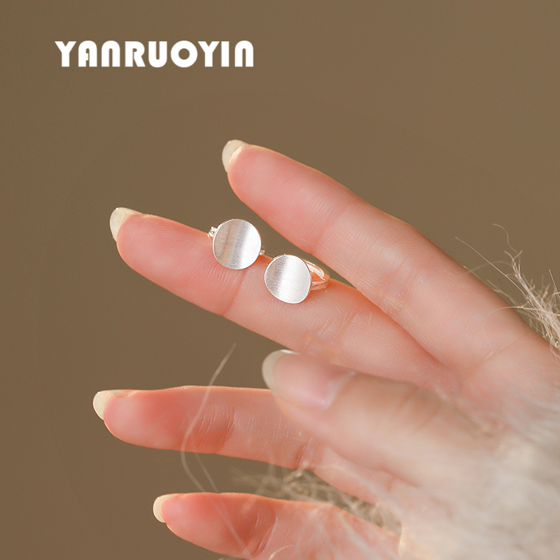 纯银耳环女磨砂圆片设计耳扣