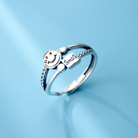 925 silver ring female letter smiley face ring male retro all-match smile niche fashion middle index finger ring