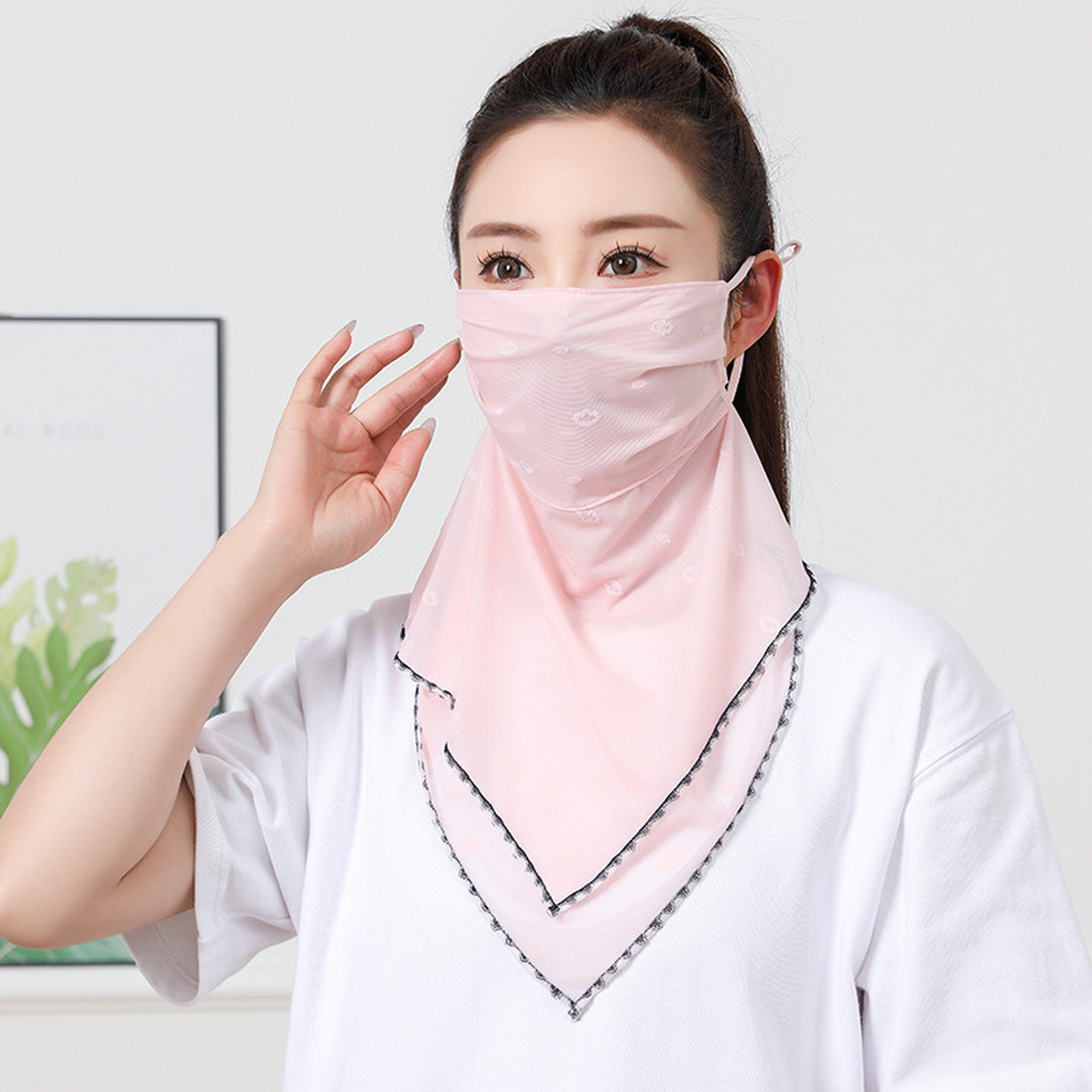 防晒面纱冰丝护脸遮脸罩丝巾女全脸紫外线围脖套护颈围巾薄款夏季