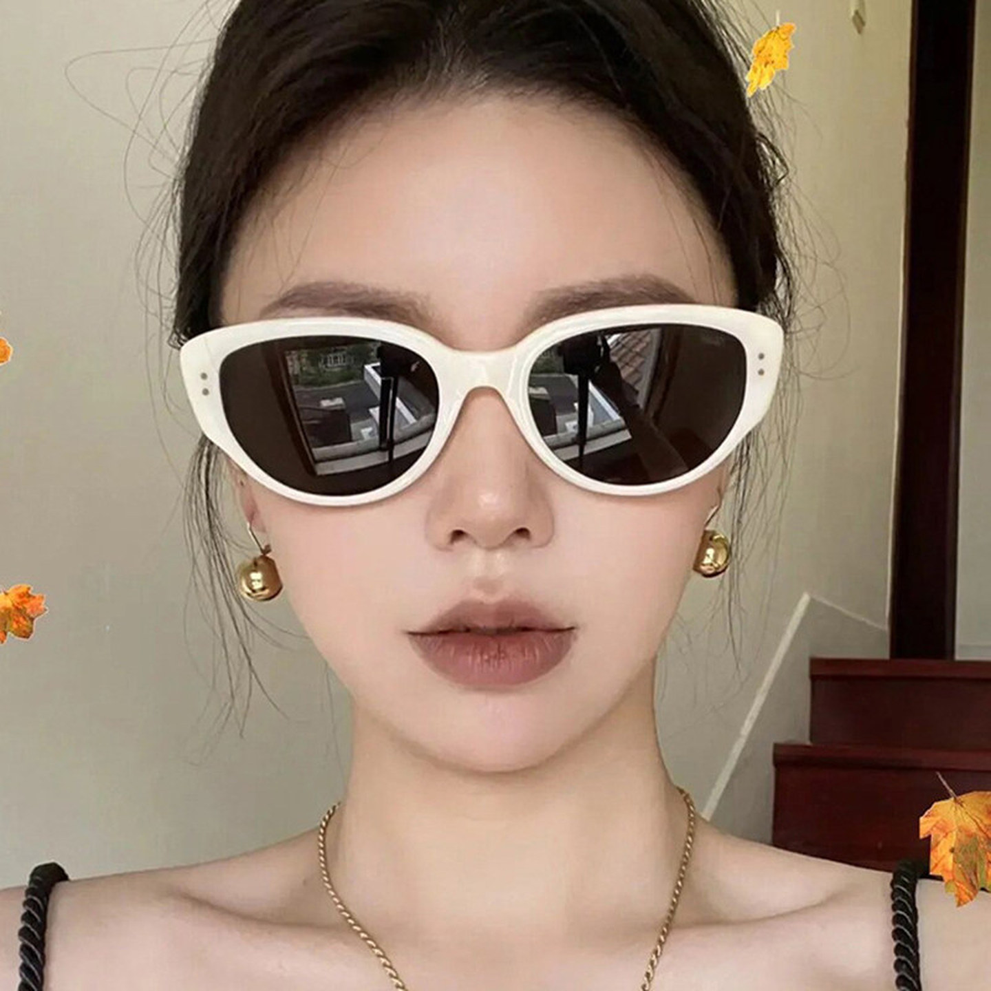 白色猫眼太阳镜偏光墨镜春夏季ins欧美辣妹风造型拍照女士潮高级