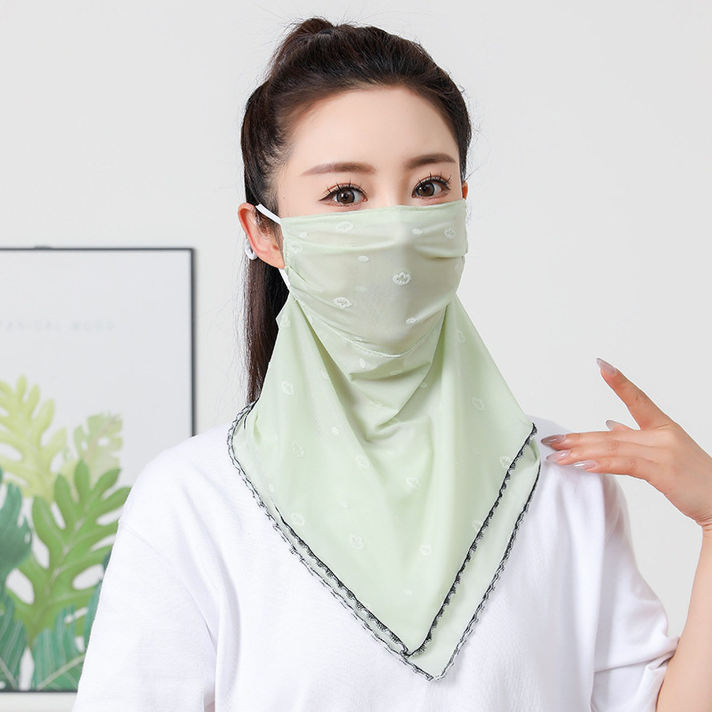 防晒面纱遮全脸三角丝巾挂耳围脖女户外骑车夏季薄款面罩护颈脖子