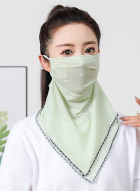防晒面纱遮全脸三角丝巾挂耳围脖女户外骑车夏季薄款面罩护颈脖子