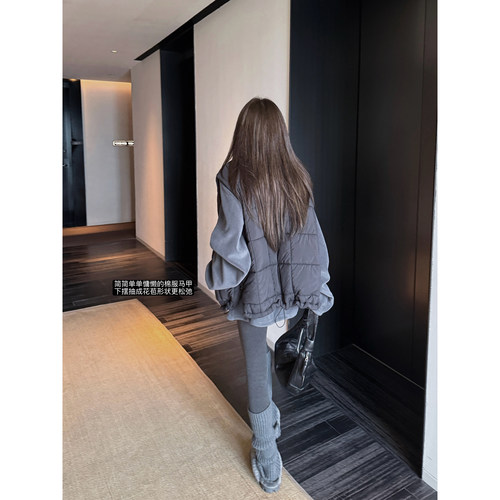 秋冬宽松花苞下摆棉服马甲女外套