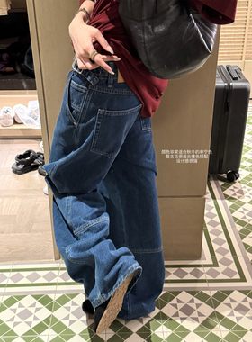 LIL CHER设计感复古蓝丹宁重工宽松显瘦拖地休闲阔腿牛仔裤女裤子