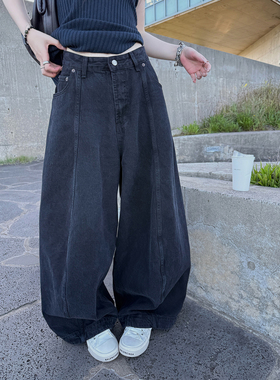 LIL CHER主推重磅秋冬版本黑灰色水洗工艺时髦气球牛仔裤裤子长裤