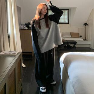 宽松可外穿上衣长袖 LIL 女秋季 通勤休闲撞色插肩长袖 T恤 CHER