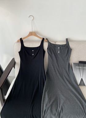 LIL CHER黑色吊带连衣裙女春夏季新款针织裙长裙气质高级感背心裙