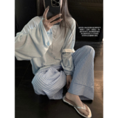 天丝桑蚕丝亚麻雪花棉清爽透气宽松圆领长袖 LIL CHER 防晒T恤春夏