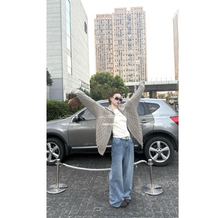 CHER 老钱风复古polo领拉链毛衣秋季 大码 花生糖 上衣 微胖 LIL