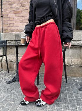 LIL CHER重工加绒极简感好裤型抽绳弯刀卫裤长裤女冬秋冬新款裤子