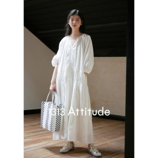 浪漫法式 白月光小白裙 度假风系带长裙肌理感连衣裙裙子 CHER LIL