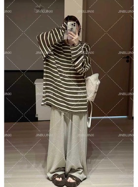 LIL CHER【懒人条纹糯叽叽撞色磨毛感上衣】针织慵懒风圆领T恤