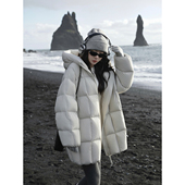 LIL CHER无胆直充90白鸭绒连帽立领高充绒中长款 保暖羽绒服女秋冬