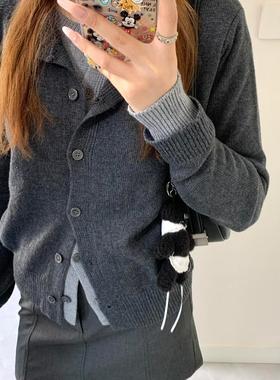 LIL CHER假两件针织开衫外套2025薄款新款宽松小众设计叠穿上衣女