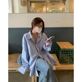 女2025宽松oversize休闲衬衣长袖 蓝色衬衫 上衣外套 CHER春夏季 LIL