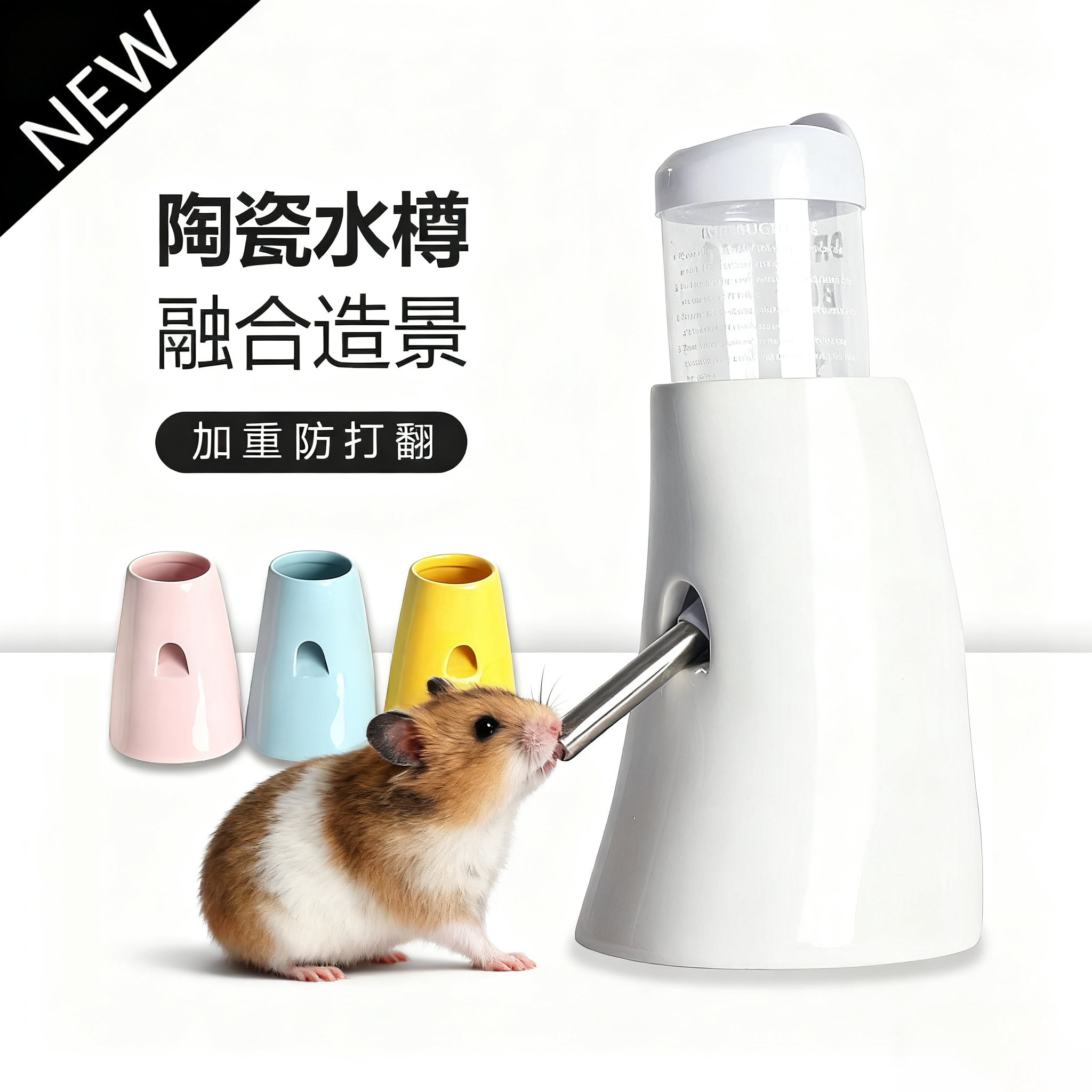 仓鼠立式水壶陶瓷水樽滚珠水壶