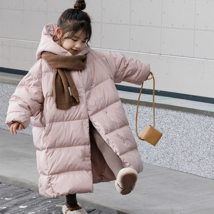 2025新款儿童羽绒服女童中长款洋气加厚保暖韩版连帽鸭绒冬装外套