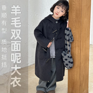 26秋冬新款儿童双面呢大衣男童女童连帽全羊毛中长款保暖呢子外套